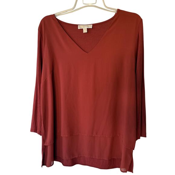 Michael Kors dark orange V Neck double layer top - Picture 1 of 10